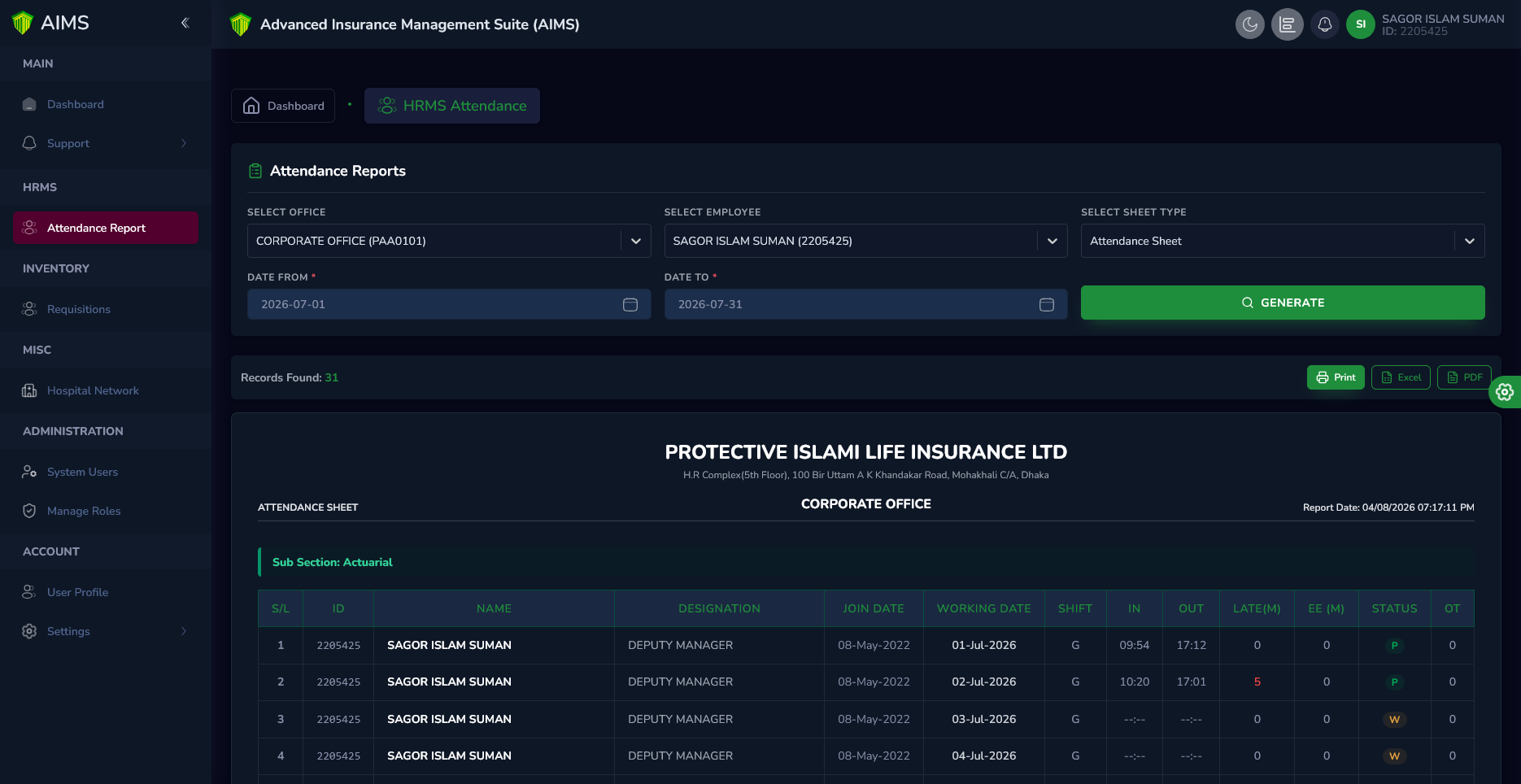Employee Attendance & Operational Logistics screenshot 1