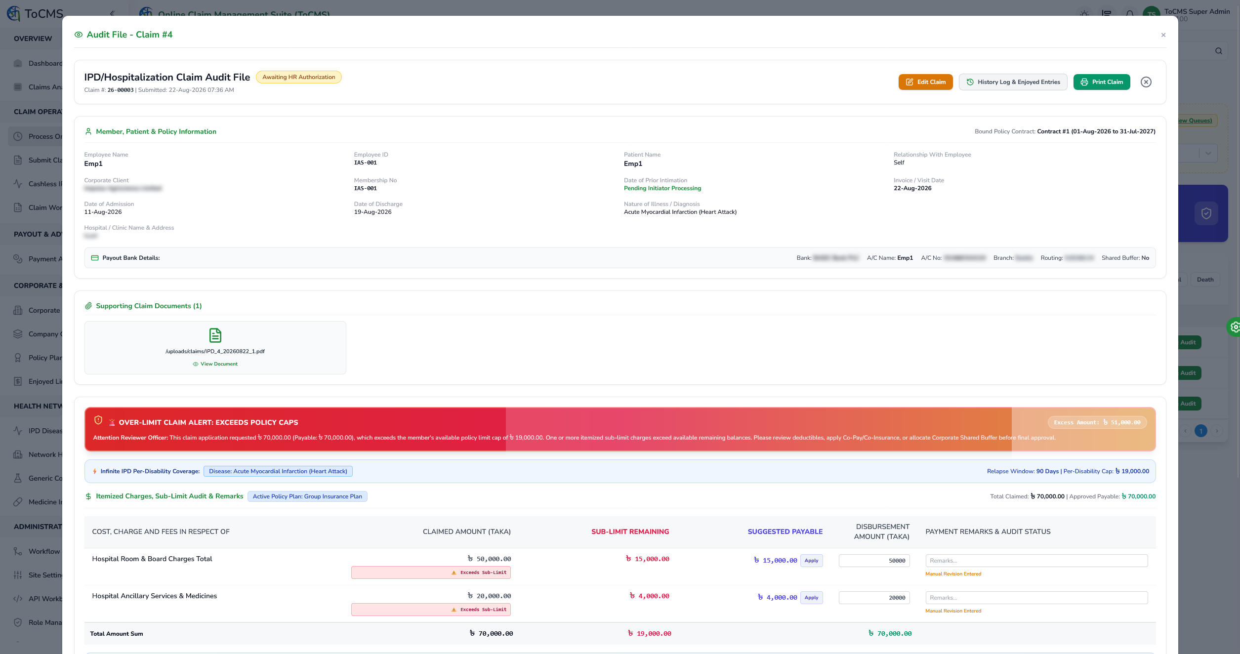 Comprehensive Claim Audit Voucher & Sub-Limit Verification screenshot 1